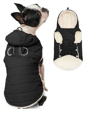 Cozy Black Puffer Dog Jacket with Fleece Lining and Harness Slots